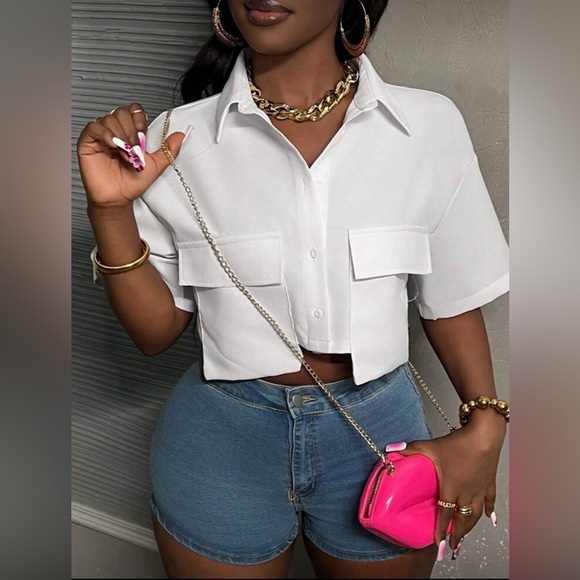 SHEIN Tops - SHEIN White Button-Down Crop Shirt